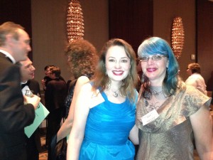 With Maryelizabeth Hart, co-owner of the Mysterious Galaxy bookstores and the winner of a Raven Award! We joked that we coordinated our colors...